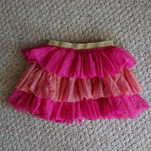 Tucker + Tate Tulle 3 layers tiered gold sparkle pink Skirt sz 3 - Picture 2 of 9